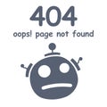 Oops 404 error page not found. Futuristic robot concept